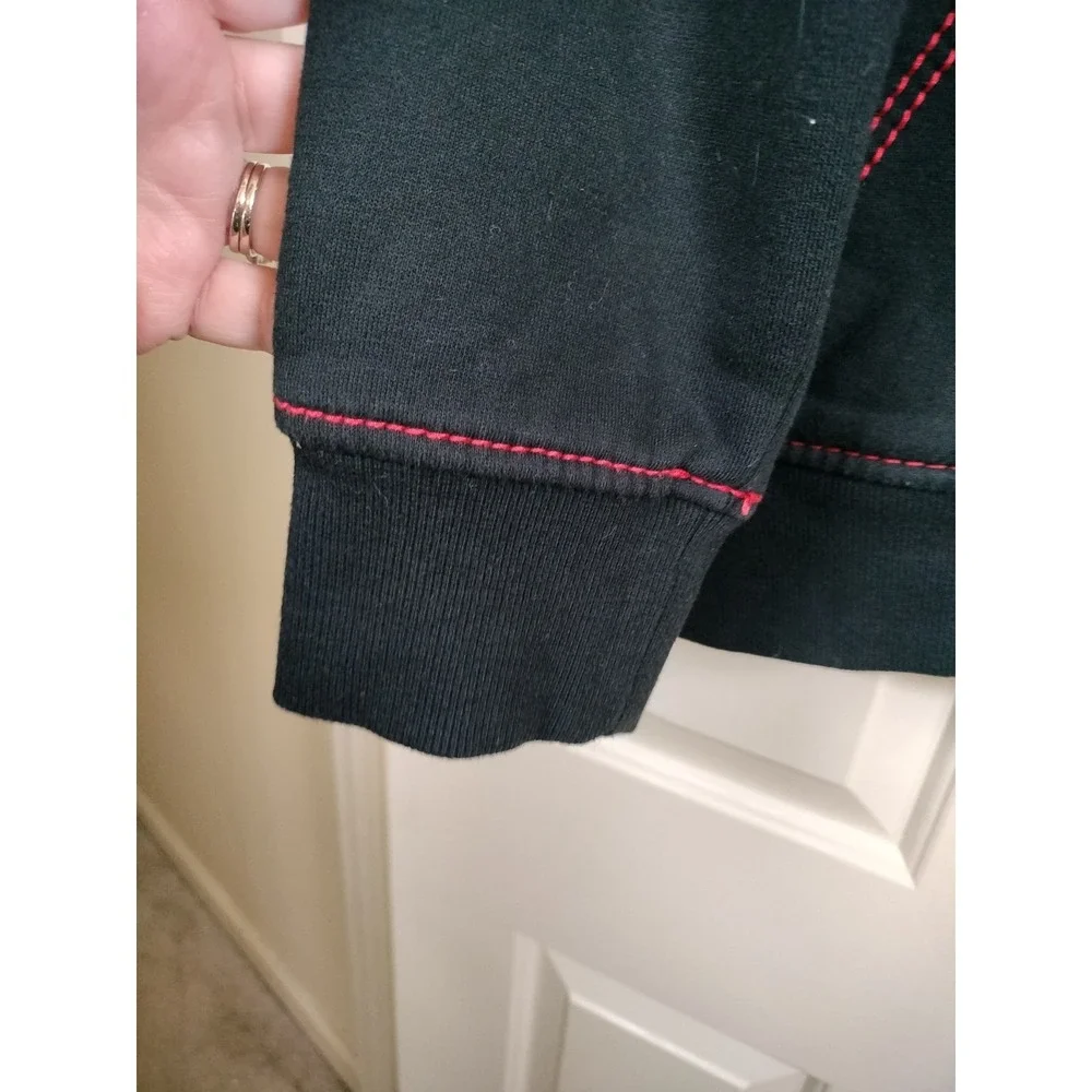 True Religion Mens XL Black Red Contrast Stitch Full Zip Hoodie Buddha Worldtour